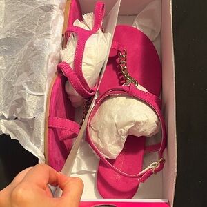 Shoe Dazzle Pink Sandals with Chain Detail
